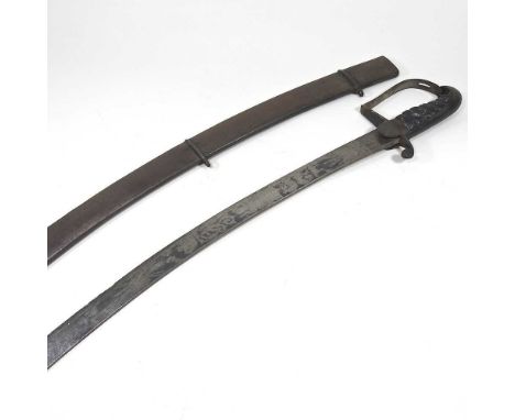 A 19th century 1796 pattern light officers cavalry sword, with a wire bound leather grip and curved blade, with GR cypher, in