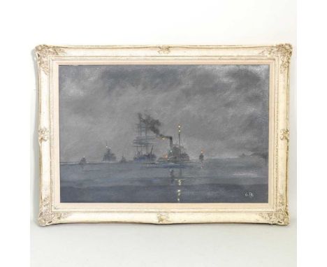 Victor William Ellis, 1921-1984, tug boats, evening seascape, signed, oil on canvas, 50 x 75cm