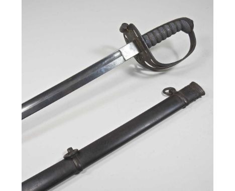 A Victorian sword officer's sword, having a bound fishskin grip, with a pierced hilt and engraved steel blade, with VR monogr