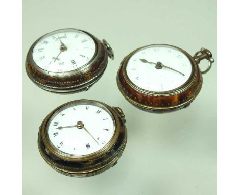 A George III brass and tortoiseshell pair cased pocket watch, the movement signed Jn Masterman, London, No.165, 50mm diameter