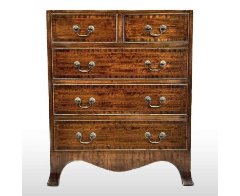 A Regency style mahogany chest, of small proportions, 20th century, containing two short over three long drawers, on swept br
