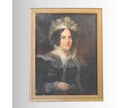 English school, 19th century, half length portrait of a lady, wearing a black dress, oil on canvas, 72 x 56cm