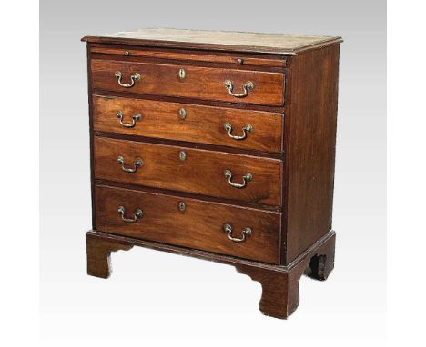 A George III mahogany bachelor's chest, fitted with a brushing slide, over four long graduated drawers, on bracket feet79w x 