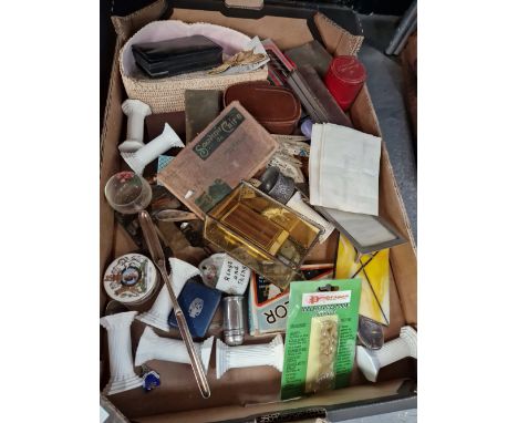 CASED BIROS AND PENS, AN ELECTROPLATE LADLE, MARROW SCOOP, POSTCARDS AND MISCELLANEA