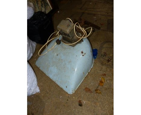 A VINTAGE ENAMEL WALL MOUNTED STREET LAMP BY BENJAMIN ELECTRICAL MANUFACTURING AND ANOTHER SIMILAR BY SIMPLEX LIGHTING, MADE 