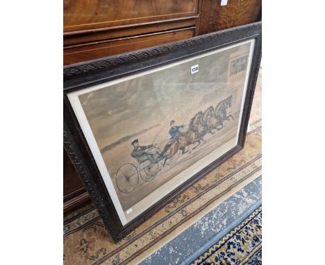 AN ANTIQUE PRINT, ETHAN ALLEN AND MATE AND LANTERN AND MATE, HORSE RACING PRINT. 