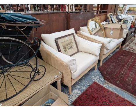 A CONSERVATORY ARM CHAIR, SOFA AND COFFEE TABLE. 