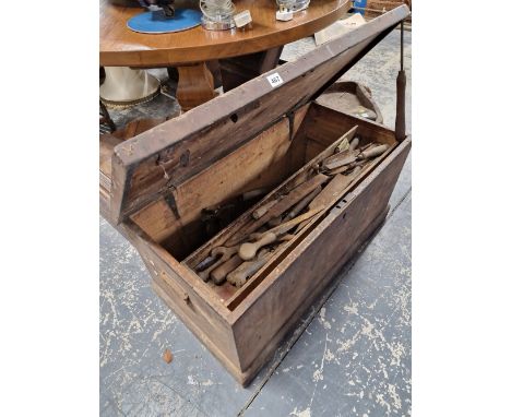 A LARGE PINE TOOLBOX AND CONTENTS. 