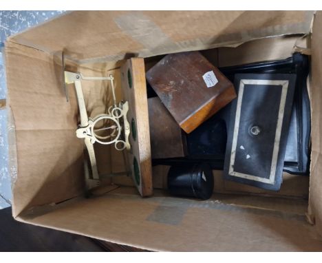 ANTIQUE POSTAL SCALES, A DESK SET, SCALE WEIGHTS, ETC. 