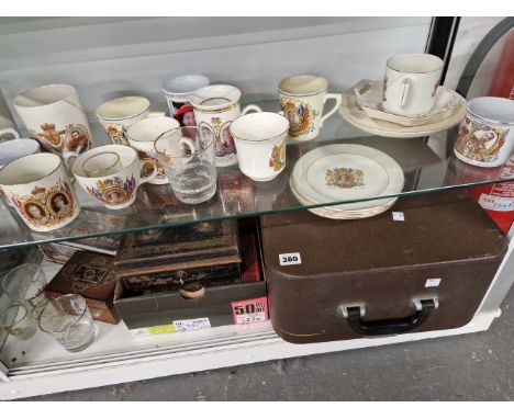 A VINTAGE TYPEWRITER, DECORATIVE TIN BOXES, COMMEMORATIVE WARES ETC.