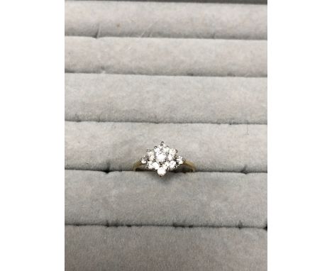 A 9ct HALLMARKED GOLD CUBIC ZIRCONIA CLUSTER RING. FINGER SIZE O. WEIGHT 1.89grms. 