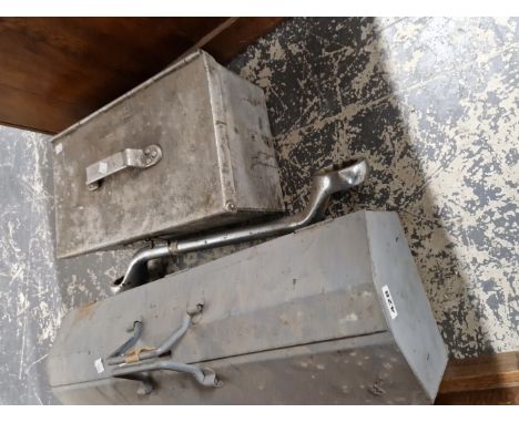 A COLLECTION OF TOOLS INCLUDING HUGE SPANNER.
