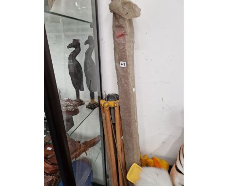 A SURVEYORS LEVEL, TRIPOD AND MEASURE TOGETHER WITH TWO RAPIERS