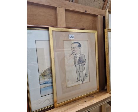 PEN AND WASH CARICATURE OF NORMAN CHURCHILL TOGETHER WITH A WATERCOLOUR OF A MUTE SWAN, SIGNED INDISTINCTLY AND INSCRIBED TO 