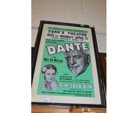 Vintage reproduction poster for SIM-SALA-BIM magic show by DANTE ('World's Greatest Master of Mystery') featuring Moi-Yo Mill