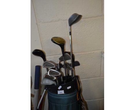 Golf caddy and assorted clubs