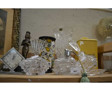 Mixed Lot: Art Deco style dressing table set,  clock, vase etc