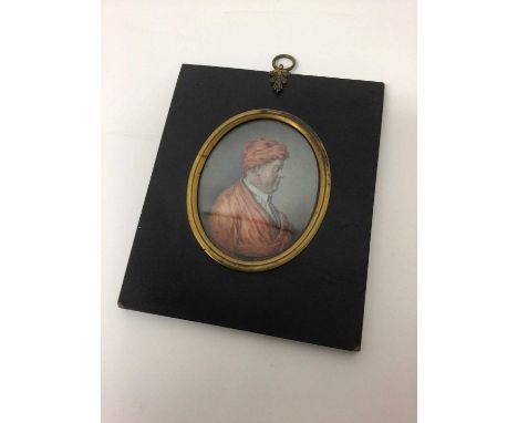 A 19th century portrait miniature of Dr. Henry Pemberton (1694-1771), in ebonised frame, the portrait measuring 8.5cm x 7cm. 