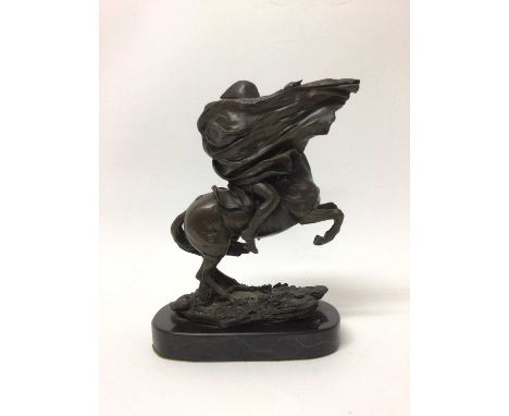 Modern bronze of Napoleon on horseback, on marble base, signed Carpeaux, 29cm high