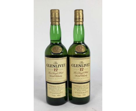 Whisky - two bottles, The Glenlivet Pure Single Malt Scotch Whisky aged 12 years,70cl. 40%