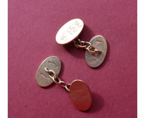 A pair of 9ct gold cufflinks, initialled approximately 8 grams