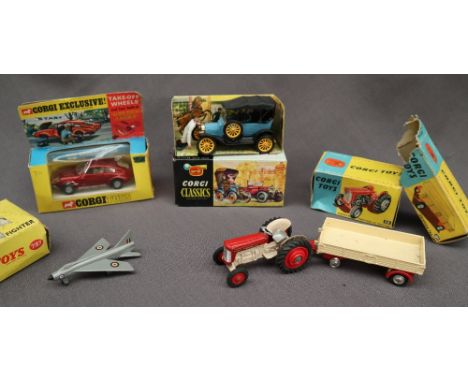 A Corgi 341 Mini Marcos GT850, in window box together with a Corgi Toys 50 Massey Ferguson 65 Tractor, boxed, a Corgi Toys 10