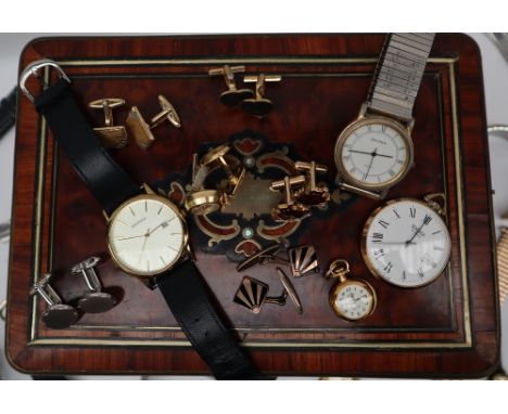 A Gentleman's Sekonda wristwatch together with assorted wristwatches, cufflinks and an inlaid box