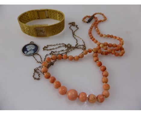 Miscellaneous Jewellery, including a 9ct Gold Chain (3.5 gms), St Christopher pendant, antique coral necklace and Lady's Rota