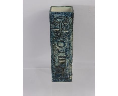 A Cornish Troika Pillar Vase of Abstract Design, approx 22 x 7 cms.