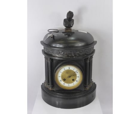 A French Black Slate Mantel Clock, semi-circular domed architectural design, the movement stamped W B K and Fils, nr 3656, ha