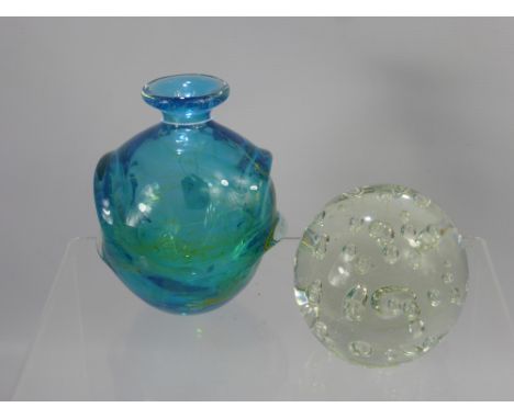 A Mdina Vase, together with a dumper weight with bubble inclusions. (2)