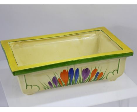 Clarice Cliff Bizarre Crocus Planter, shape 347 of footed rectangular form, the planter with flared rim hand painted with cro