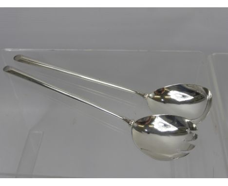 A Pair of London Hallmark Solid Silver Salad Servers, dated 1902, mm William Hutton & Sons, approx wt 120 gms.