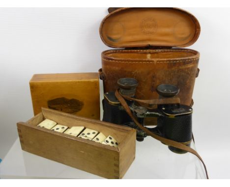 A Collection of Miscellaneous Items, including a Treen Box illustrated with "Barmouth from the Island" together with a bone d