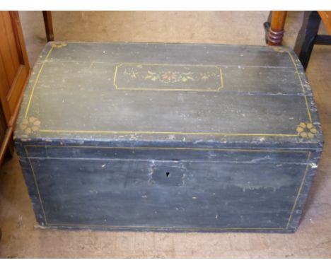 A Vintage Black Domed Wooden Trunk, approx 73 x 43 x 35 cms.