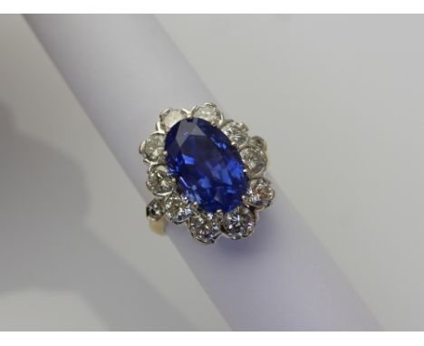 A 7.05 Ct Natural Vivid Cornflower Blue Ceylon Sapphire &amp; Diamond Ring. The natural non - heat treated cornflower blue sa