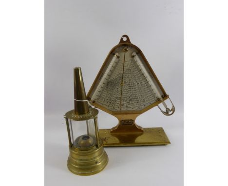 A Collection of Miscellaneous Brass, including a model of a steam engine, a Hygrodeik Short & Mason and a vintage Eccles lamp
