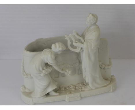 A Katzhutte Blanc de Chine Posy Vase, depicting a Grecian scene, approx 17 cms w x 14 cms h.