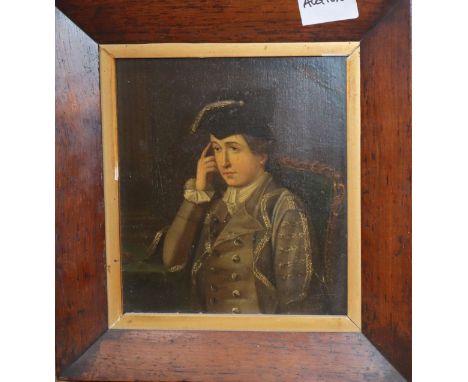 19th century Continental School, oil on board, Half length portrait of a seated gentleman, 16.5 x 14.5cm