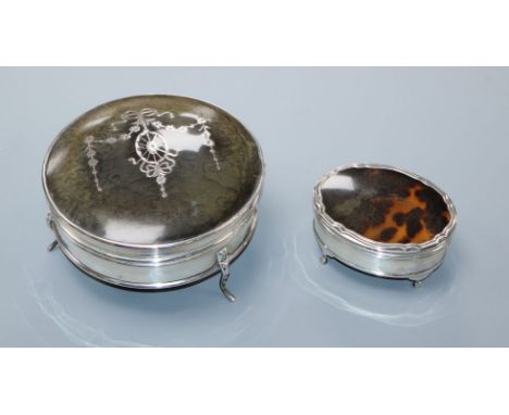 Two George V silver and tortoiseshell mounted trinket boxes, the largest by Mappin &amp; Webb, Birmingham, 1918, 13.1cm.