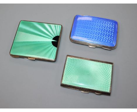 Three assorted silver and enamel cigarette cases including Art Deco by Adie Bros, Birmingham, 1931, 84mm.