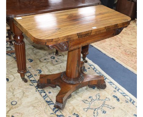 A William IV rosewood folding card table W.91cm