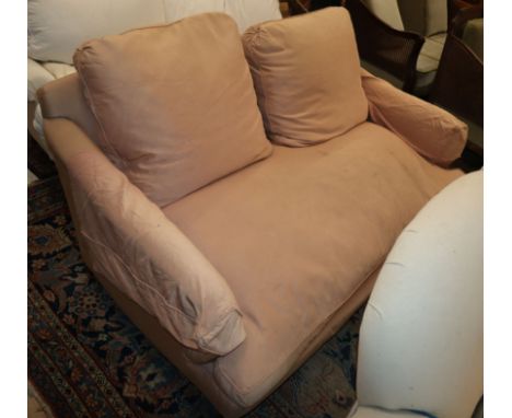 An early 20th century Howard style upholstered two seater settee W.163cm