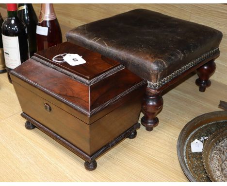 A tea caddy and a leather covered stool