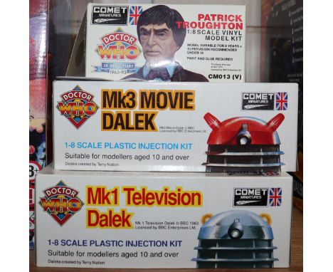 Doctor Who - Comet miniatures, three 1:8 scale model kits; Mk3 Movie Dalek CM010, Mk1 Television Dalek CM009 and Patrick Trou