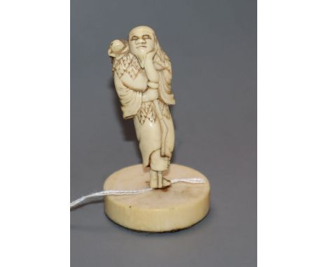 An 18th/19th century Japanese ivory netsuke of Gama Sennin, later mounted, height 9cm