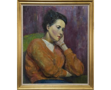 * J MCK ALLAN (SCOTTISH 20TH CENTURY), PORTRAIT OF A LADY oil on canvas board, signed image size 60cm x 50cm, overall size 69