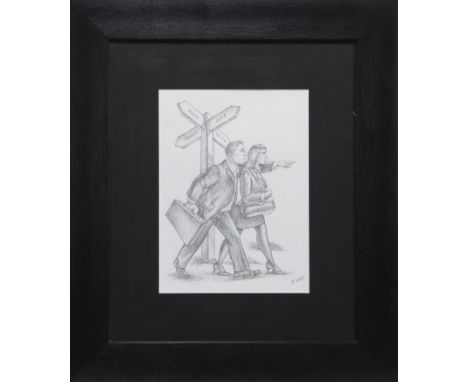 * GRAHAM H D MCKEAN, FAITH, HOPE, MONEY AND LOVE pencil on paper, signed image size 26cm x 20cm, overall size 50cm x 43cm Mou