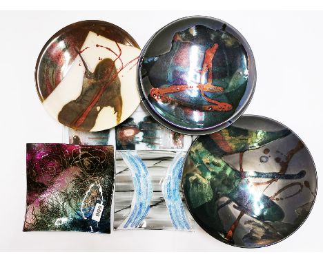 A group of studio glass and ceramic items.