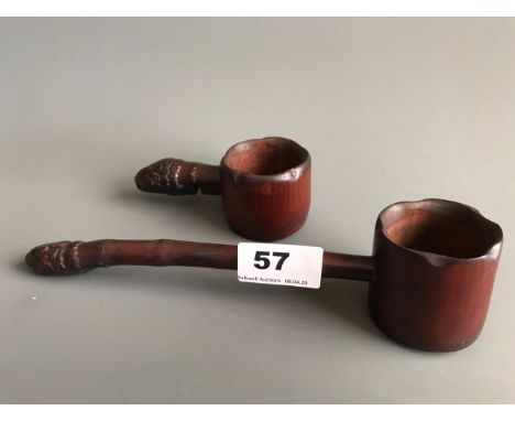 An interesting Chinese bamboo ladle and similar tea strainer. L. 22 and 11cms.